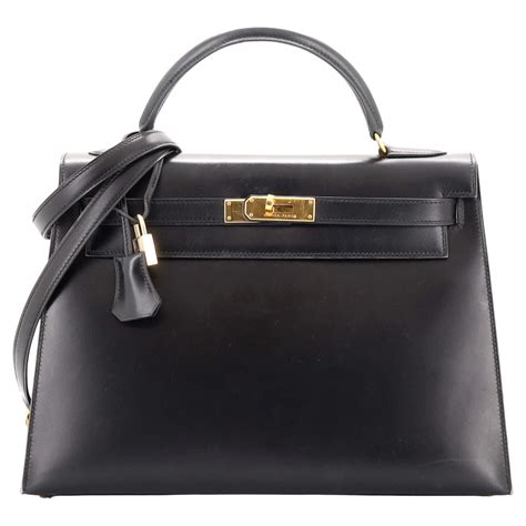 hermes kelly handbag noir box calf with gold hardware 32|HERMES Kelly 32 Handbag Box Calf Leather Gold Hardware .